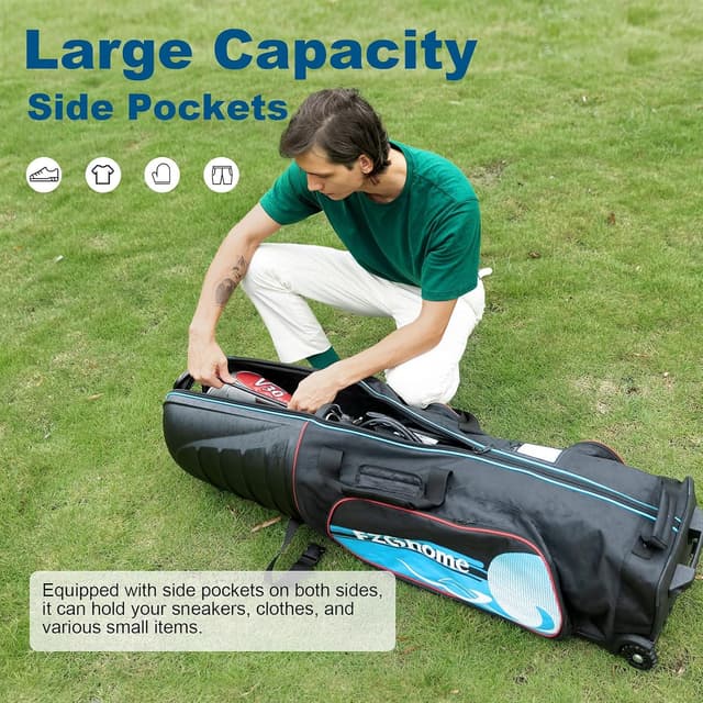 Detalle 2 de FZGhome Golf Travel Bag with Hard Shell Top, Wheels, and 1680D Oxford Exterior