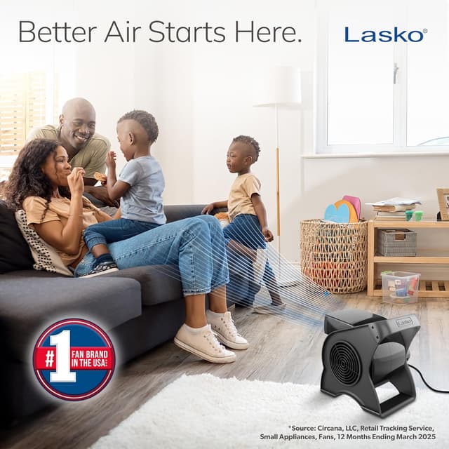 Detalle de Lasko U12104 Portable Utility Fan (12-inch, up to 289 CFM) with 3 Speeds and Pivoting Airflow