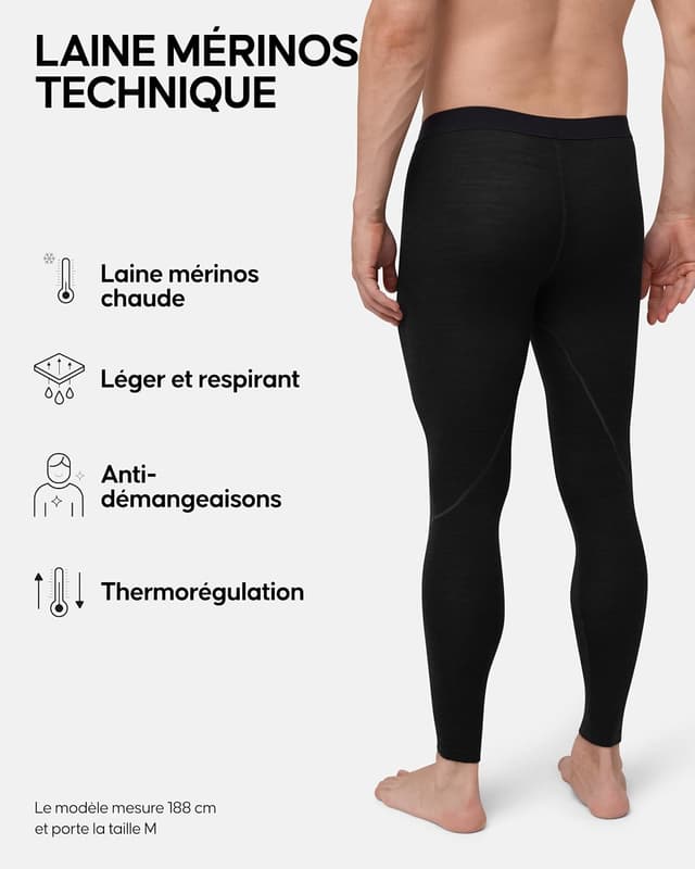 Detalle de DANISH ENDURANCE Leggings thermiques en laine mérinos pour hommes (avec ou sans braguette)