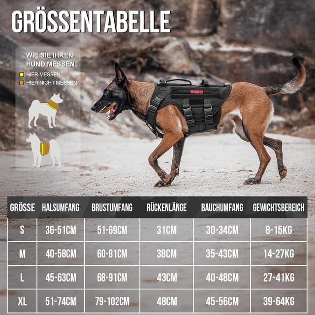 Detalle 2 de OneTigris Harnais tactique X Destroyer pour chien (noir, taille S) – nylon 1000D, 3 poignées et boucles métal