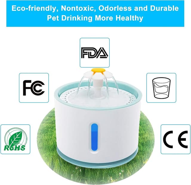 Detalle de Cat Water Fountain – Ultra Quiet automatic cat drinking fountain with water level window, LED light and 1 carbon filter