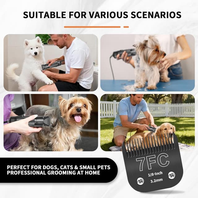 Detalle de ZATEIRL Confezione da 3 lame 7FC staccabili in acciaio 1/8 pollici (3,2 mm), compatibile con Andis, Oster A5, Wahl KM-10, Moser, Heiniger – Nero