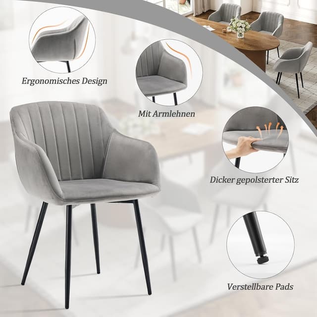 Detalle 1 de Goeurvant Set 6 sedie in velluto grigio