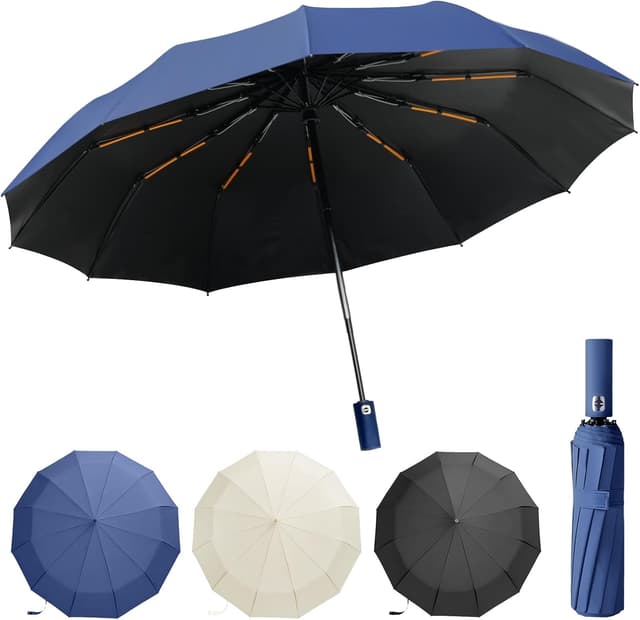 Detalle de Lusibaka windproof strong compact folding umbrella with 42-inch coverage and UPF 50 UV protection