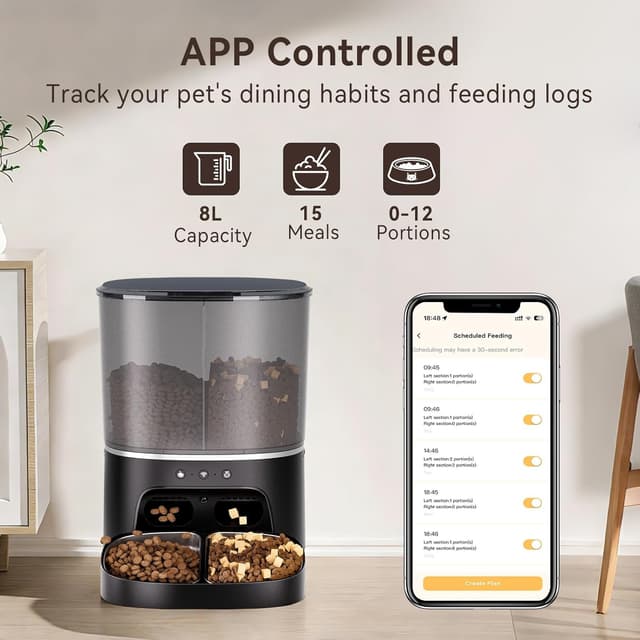Detalle 2 de 8L Smart Pet Feeder with Camera (1080p HD, Night Vision, 2-Way Audio) – 5GHz WiFi App Control