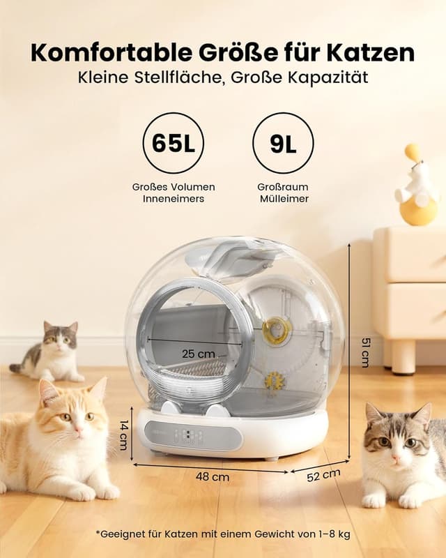 Detalle 2 de LELO PAWS selbstreinigende Katzentoilette mit Türvorhang, 65 l + 9 l, App-Steuerung (silberfarben)