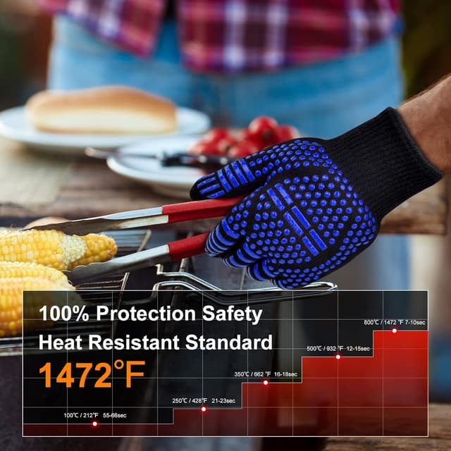 Detalle de flintronic Heat Resistant Grill Gloves (Blue) – oven, BBQ and soldering hand protection up to 800°C