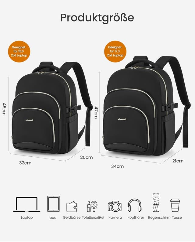 Detalle 2 de LOVEVOOK Damen-Rucksack für 15,6" Laptop – wasserdichter Schulrucksack für Teenager, Uni & Büro