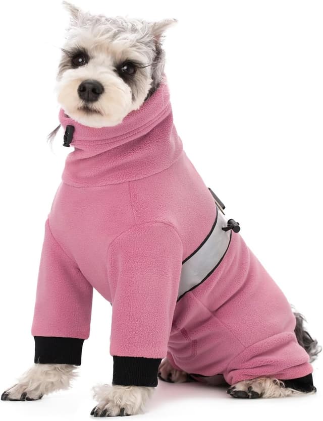 Detalle de BT Bear Warm small dog winter coat, adjustable fleece jumpsuit with D-ring and reflective strip (Size S, Pink)