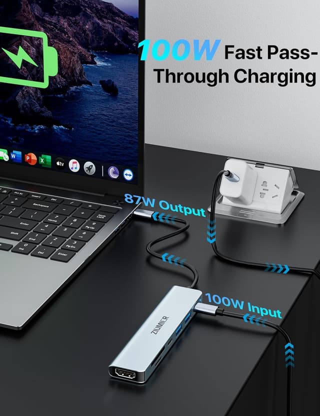 Detalle 2 de ZIUMIER USB-C Hub 7-in-1 mit HDMI 4K@60 Hz, USB-A 3.1, SD-/microSD-Slot und PD 100 W