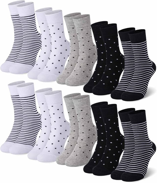 Detalle de Falechay 10 Paar Damensocken mit Punkt-Streifen-Muster (Baumwolle), Sport-Style für 35–42