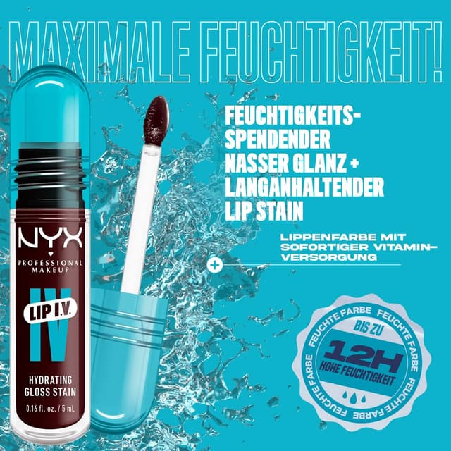 Detalle de NYX Professional Makeup Lip IV Hydrating Gloss Stain „Water ’Bout Wine?“ – Lipgloss & Lip Stain 2-in-1