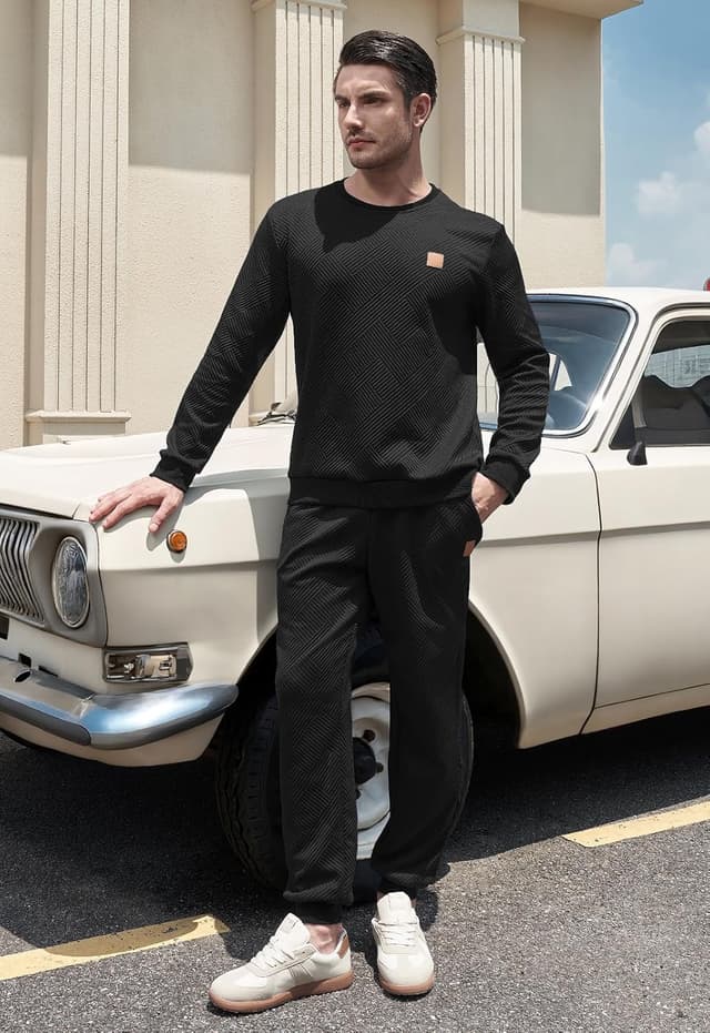 Detalle de KUYIGO Herren Trainingsanzug-Set (2-teilig) mit atmungsaktivem Baumwoll-Sweatshirt & Jogginghose