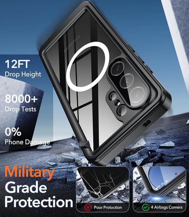 Detalle 2 de Oterkin for Samsung S26 Ultra Waterproof Case with MagSafe, Built-in Screen & Camera Protectors (IP68) – Black