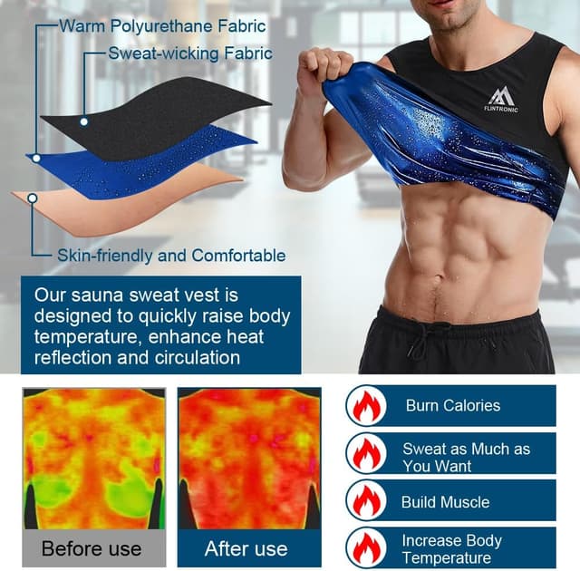 Detalle 2 de Flintronic gilet de sudation pour homme (sauna) — débardeur affinent pour entraînement cardio