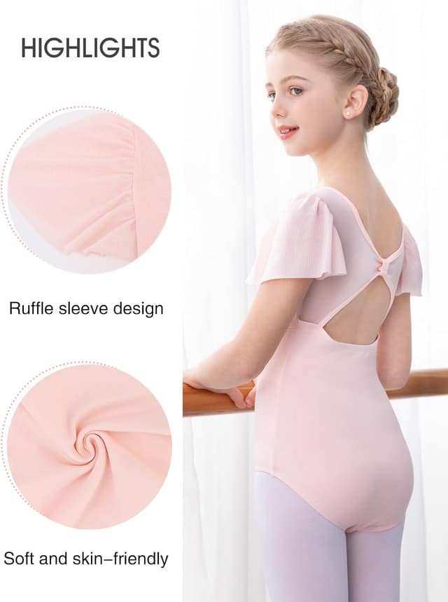 Detalle de Bezioner girls’ ballet leotards (puff sleeve) for ages 2–10