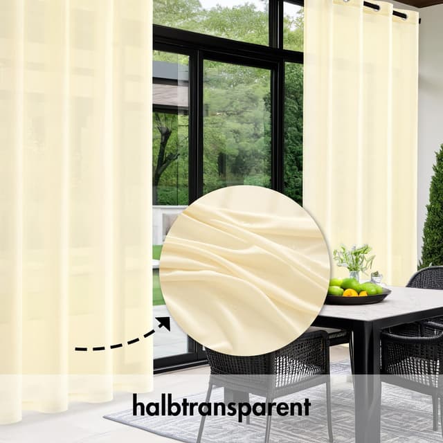 Detalle de MIULEE Outdoor Vorhang transparent, wetterfest (2er-Set) 140 x 235 cm, Beige