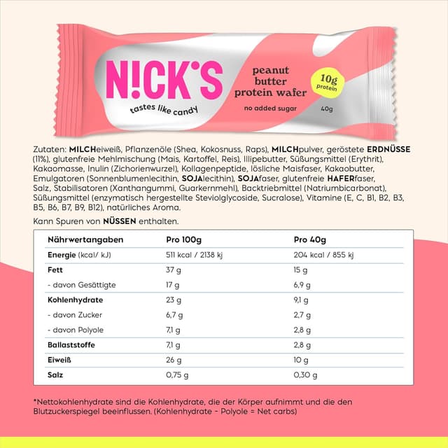 Thumbnail 1 de NICKS Protein Wafer Riegel Peanut Butter 25% Eiweiß