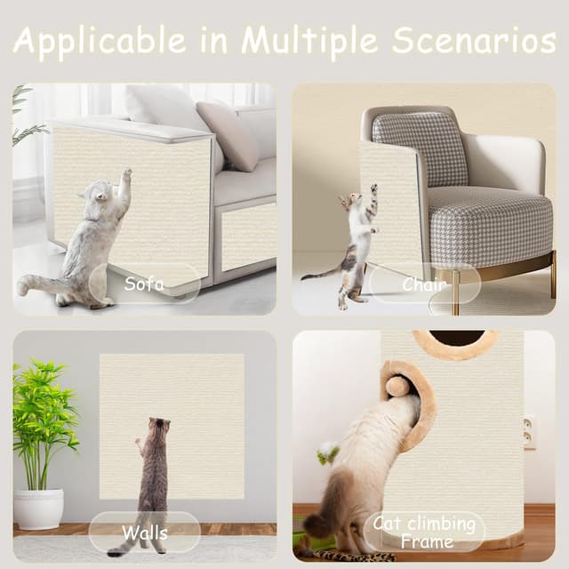 Thumbnail 6 de Xynovate tappetino tiragraffi adesivo per gatti riutilizzabile e tagliabile (bianco sporco)