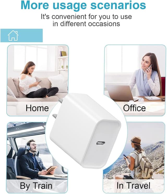 Detalle 2 de iPhone 17/16/15 Fast Charging 20W USB-C Charger Block (4-Pack) with 6FT C-to-C Cables