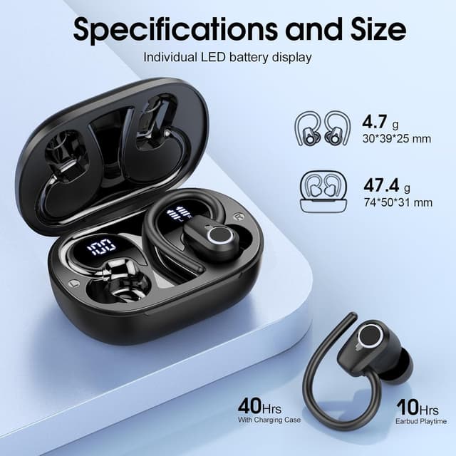 Detalle de Wireless Sports Earbuds with Bluetooth 5.3, ENC Mic & IP7 Waterproof (In-ear, LED case)