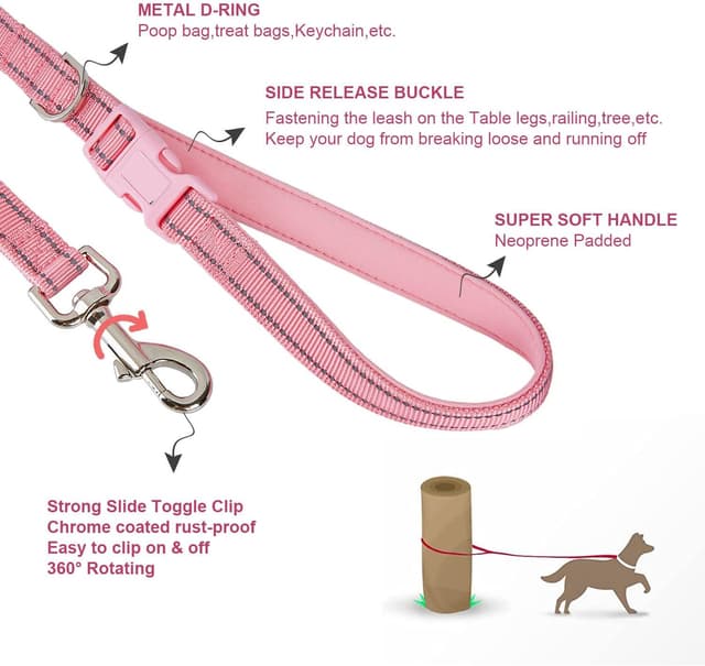 Thumbnail 6 de Petiry Puppy Collar and Lead Set (Reflective Pink, Soft Neoprene Padded) – XS for Neck 22–29cm