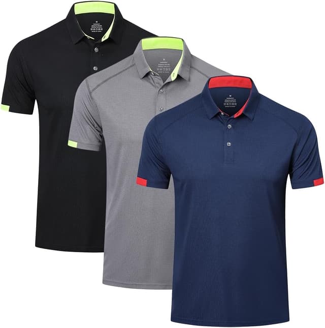 Detalle de HUAKANG 3 Pack Mens Polo Shirts 100% Polyester