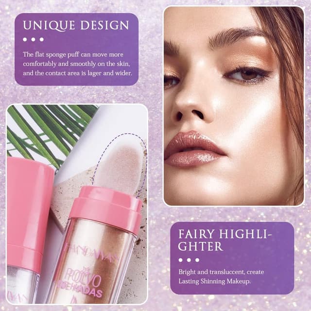 Detalle de AOOWU Powder Stick – polvere corpo glitter illuminante marrone dorato per viso, capelli e feste