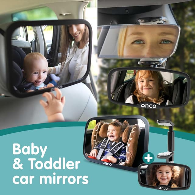 Detalle 2 de Onco Baby Car Mirror Bundle (Rear & Forward Facing) – 100% Shatterproof, Shakeproof Clip-On Mirrors