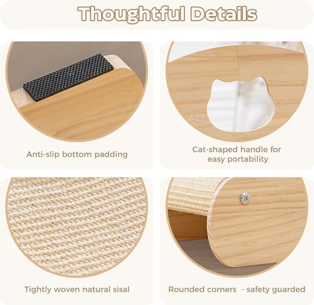 Detalle de Avont Griffoir pour chats en sisal naturel sur chaise longue en pin massif (58 x 33 cm) – Style A