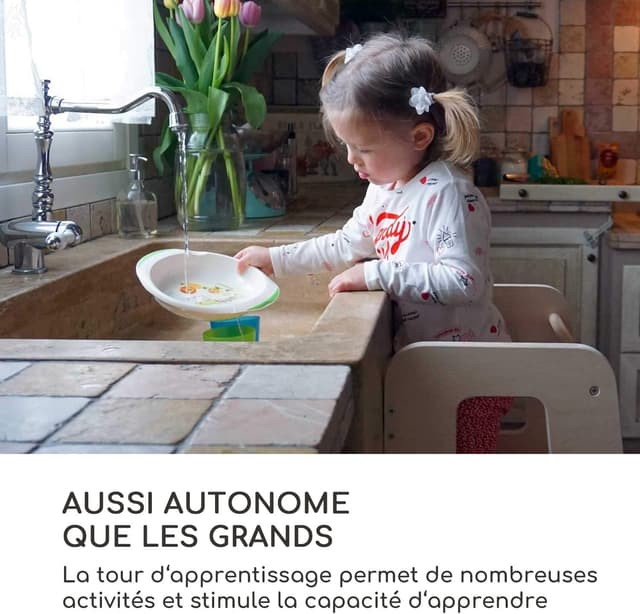 Detalle 2 de Ully by moblì® – Tour d’apprentissage en bois naturel avec étagères réglables (principes Montessori), fabriquée en Italie