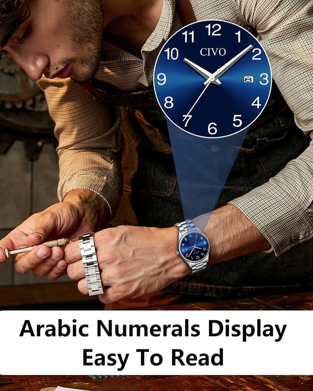 Detalle 2 de CIVO Herren-Armbanduhr aus Edelstahl mit Quarzwerk, analogem Zifferblatt und Datumsanzeige (41 mm)