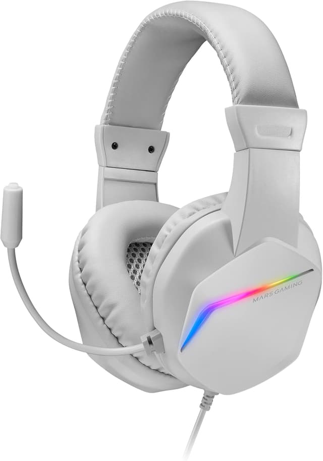 Detalle de Mars Gaming MH122W – Over-Ear Gaming-Kopfhörer mit Mikrofon, FRGB und passiver Geräuschunterdrückung (weiß, Large)