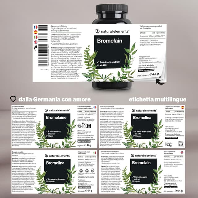 Detalle de natural elements Bromelina 400 mg (2.500 GDU/g), 90 capsule gastrorresistenti
