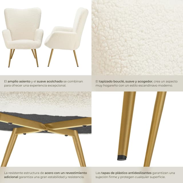 Thumbnail 5 de tectake® Sillón Orejero Estilo Escandinavo 150 kg