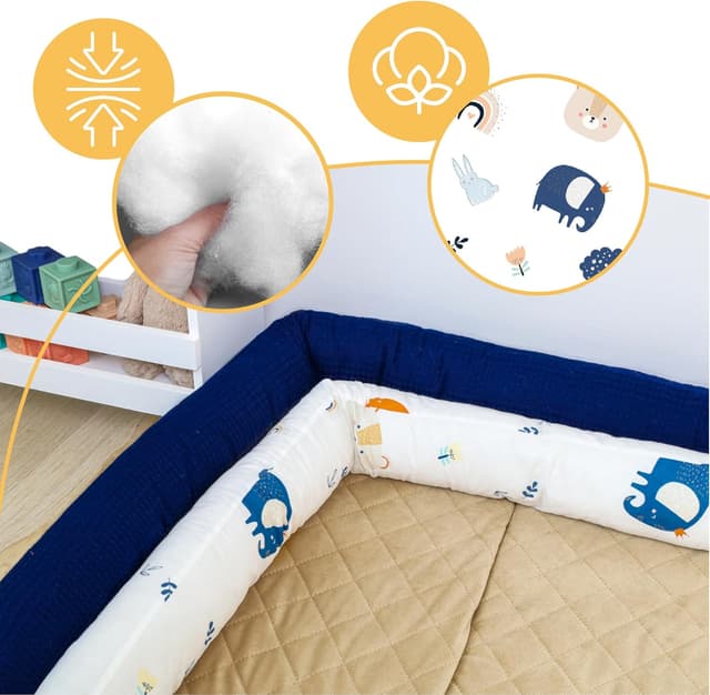 Detalle de Totsy Baby XXL Bettschlange Bettkissen XL 200 cm (Oeko-Tex-Zertifikat) – Marineblau mit Regenbogen