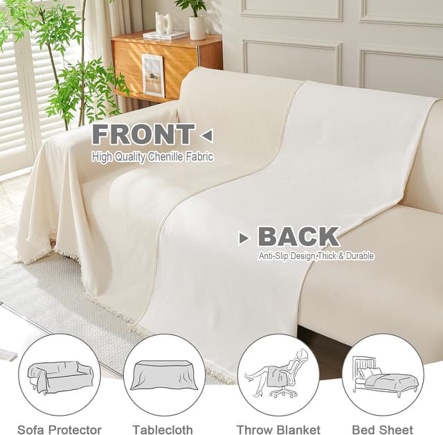 Detalle 2 de Royhom Sofa Überzug Chenille 180x260 cm Beige