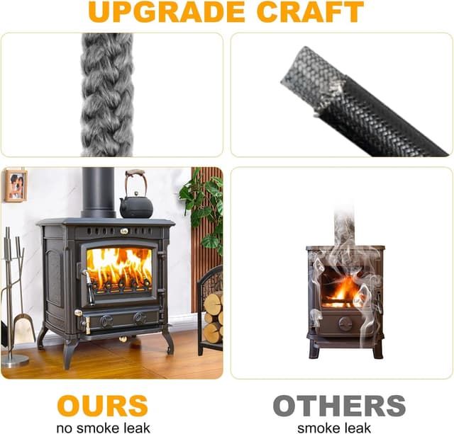 Detalle de Flintronic guarnizione per porta stufa in fibra di corda ignifuga (Φ8 mm x 3 m)