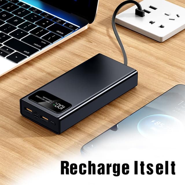 Detalle 2 de Power Bank 22,5W con PD e batteria da 27.000 mAh con 4 cavi integrati (USB‑C/Lightning/Micro)