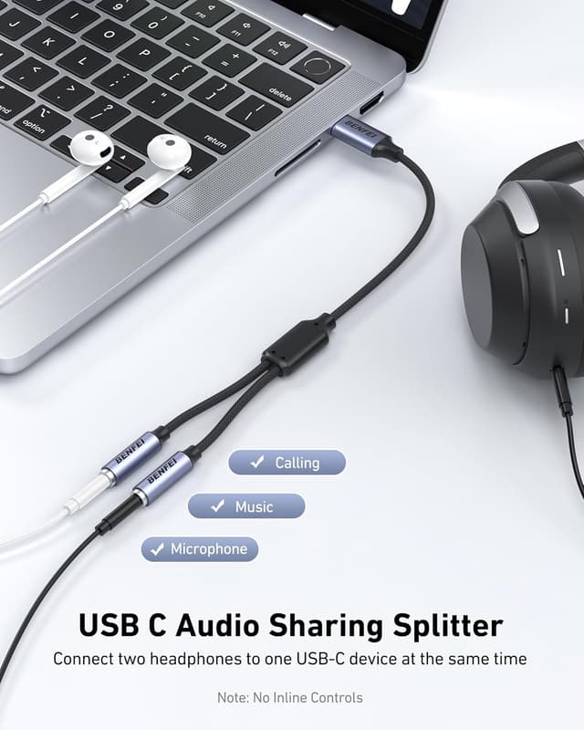 Detalle de BENFEI Splitter audio USB-C a doppio jack 3,5 mm: ascolto condiviso per due persone
