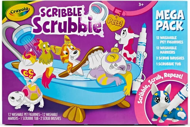 Detalle de Crayola Scribble Scrubbie Pets Mega Set (25+ pcs) — reusable pet care playset with washable markers and scrub tub