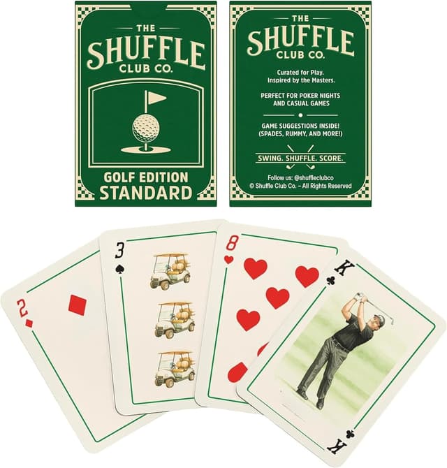 Detalle de Shuffle Club Co Golf Playing Cards (Hand-Illustrated Vintage Golf Deck) — Made in the USA, 55-Card Deck