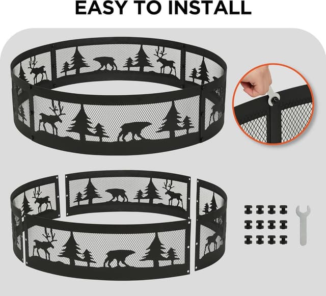 Thumbnail 5 de Red Mountain Valley 36 Inch Fire Pit Ring with Forest Wildlife Design