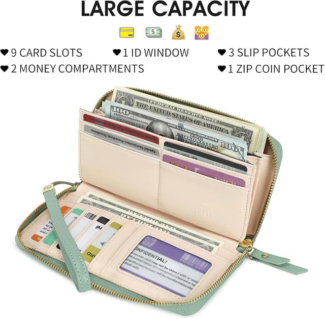 Detalle de Pomelo Best portafogli grande da donna in ecopelle con blocco RFID, zip e cinturino da polso