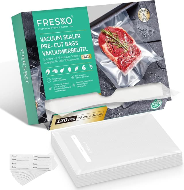 Detalle de FRESKO Sacs sous vide alimentaire 20 x 30 cm – Lot de 120 sachets pour congélation, conservation et cuisson sous vide