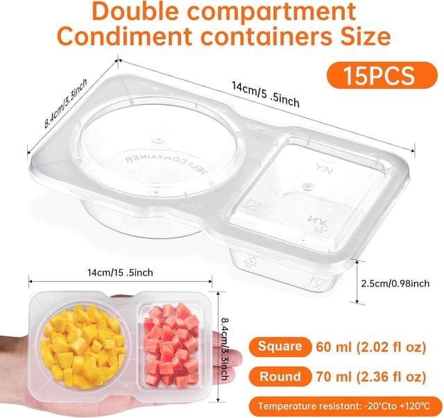Thumbnail 1 de ABEJFIC Double Compartment Condiment Containers 15 🍽