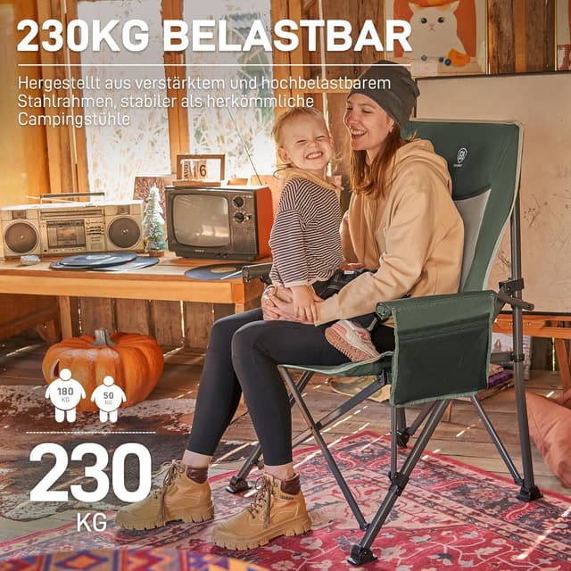 Detalle de EVER ADVANCED faltbarer Campingstuhl XL bis 230 kg mit Seitentasche und Getränkehalter