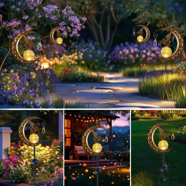 Detalle 2 de Caldarax Moon Fairy Solar Crackle Glass Garden Lights (IP65, Warm White)