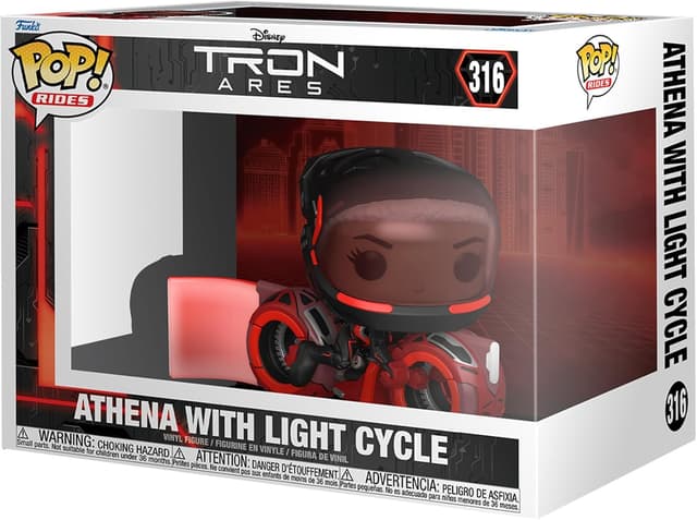 Detalle de Funko Pop! Ride: Tron Ares – Athena con Light Cycle, figurina in vinile da collezione
