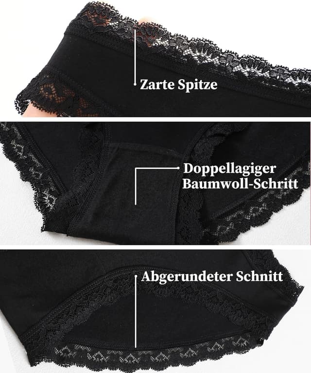 Detalle de Baumwoll Spitzen Slips Damen Set 6er